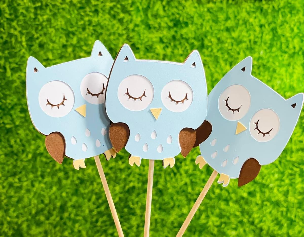 Whimsical Owl Cupcake Toppers 6 pcs - Image 3