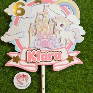 Unicorn with a castle cake topper