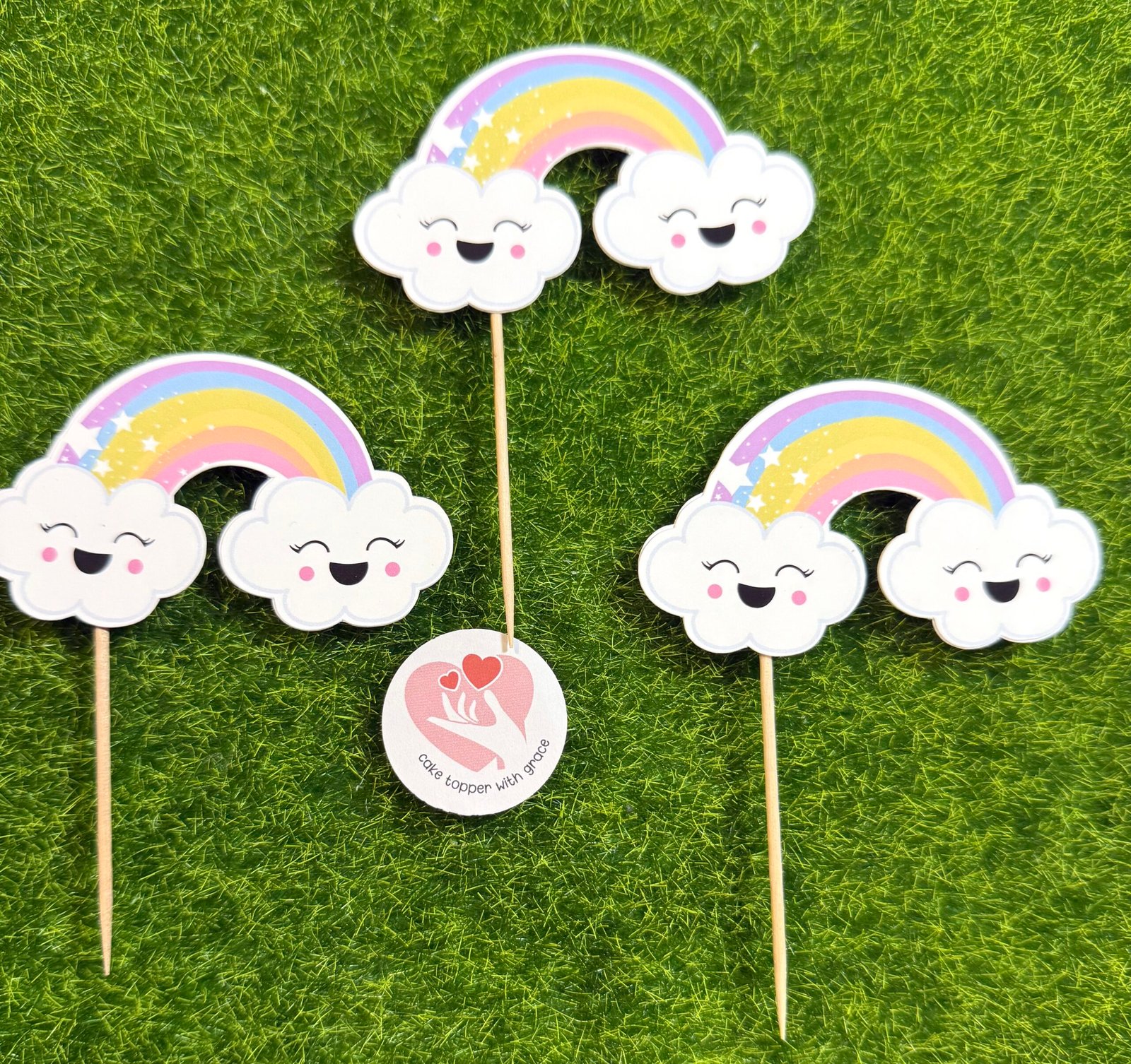Cute Rainbow Cupcake Toppers 12 pcs - Image 2